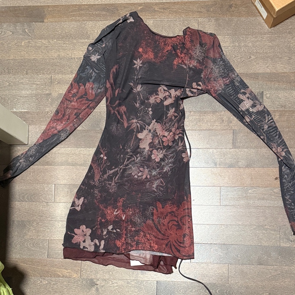 Jaded London Asymmetrical Floral Dress in Red and Black